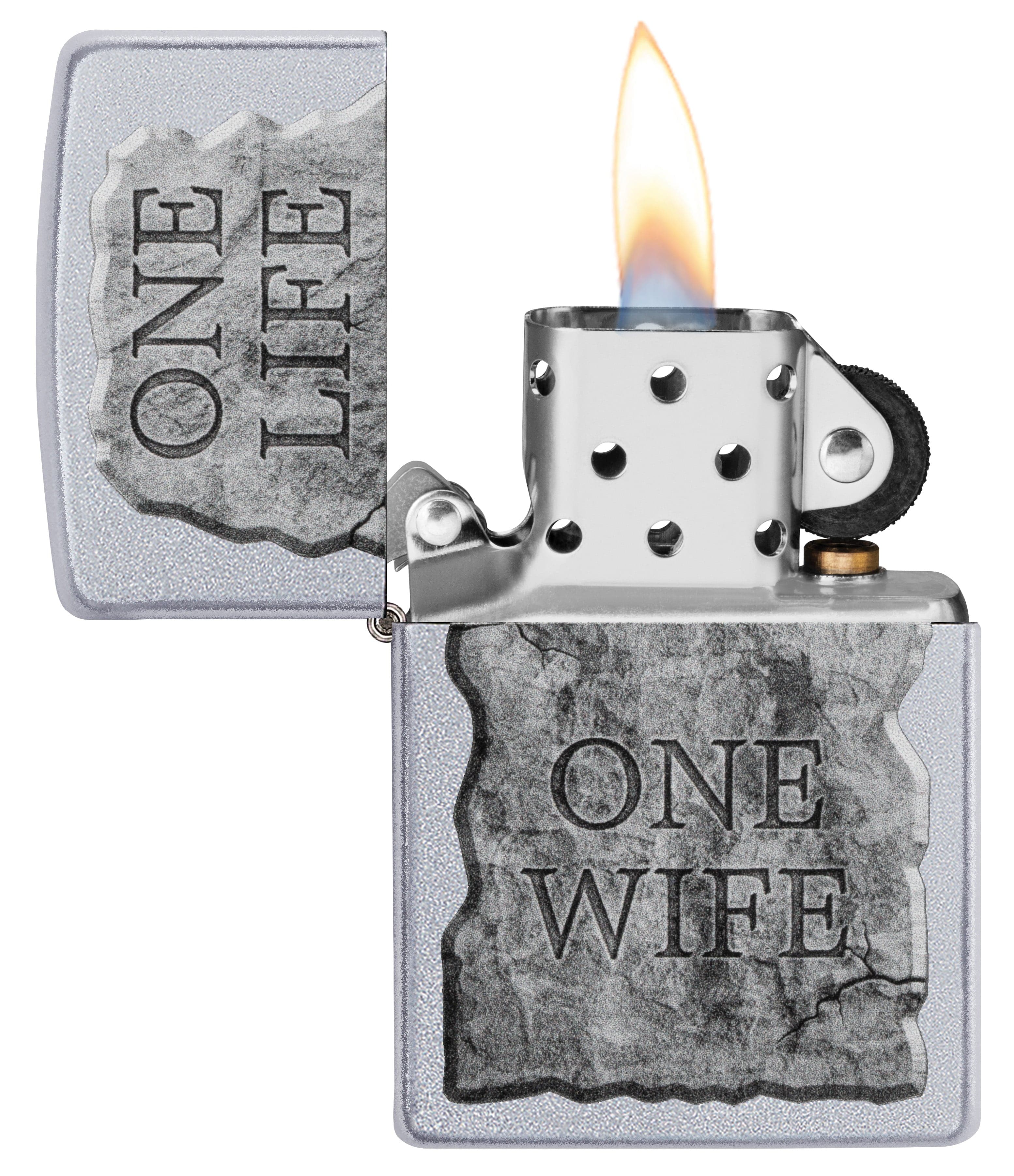 Zippo CI412258 205 One Life One Wife Design Satin Chrome Windproof Lighter, Middle East Model, Silver - OUTBACK