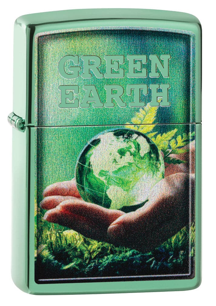 Zippo CI412377 28129  Save The Planet Design High Polish Green Windproof Lighter, Middle East Model, Green - OUTBACK