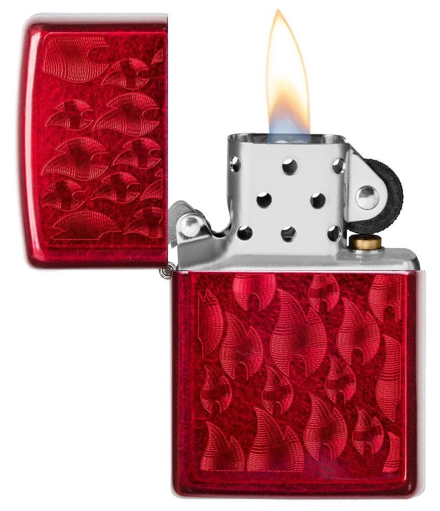 Zippo 29824 21063 Iced Zippo Flame Design Candy Apple Red Windproof Lighter, Classic Model, Red - OUTBACK