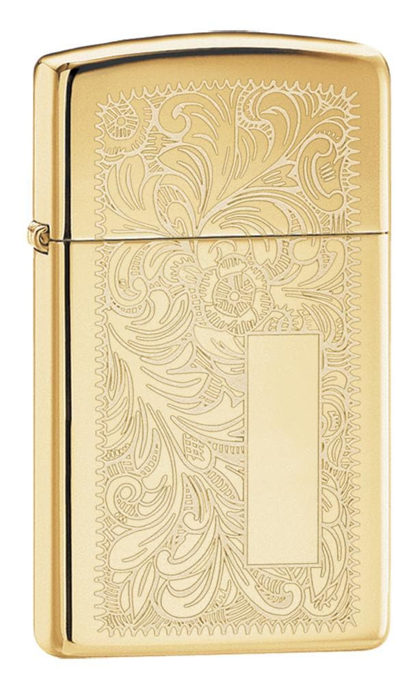 Zippo 1652B Slim High Polish Brass Venetian Windproof Lighter, Slim Model, Gold - OUTBACK