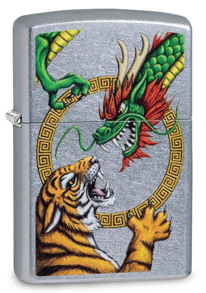 Zippo 29837 207 Chinese Dragon Street Chrome Design Windproof Lighter, Classic Model, Silver - OUTBACK