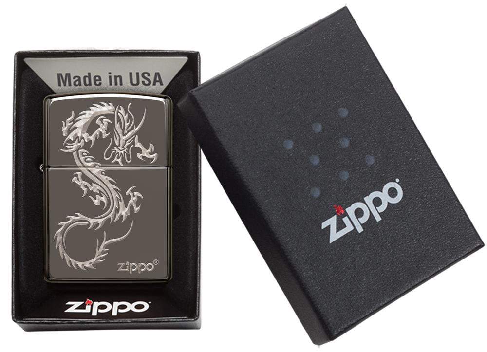 Zippo 49030 Chinese Dragon Design Black Ice Windproof Lighter, Classic Model, Black - OUTBACK