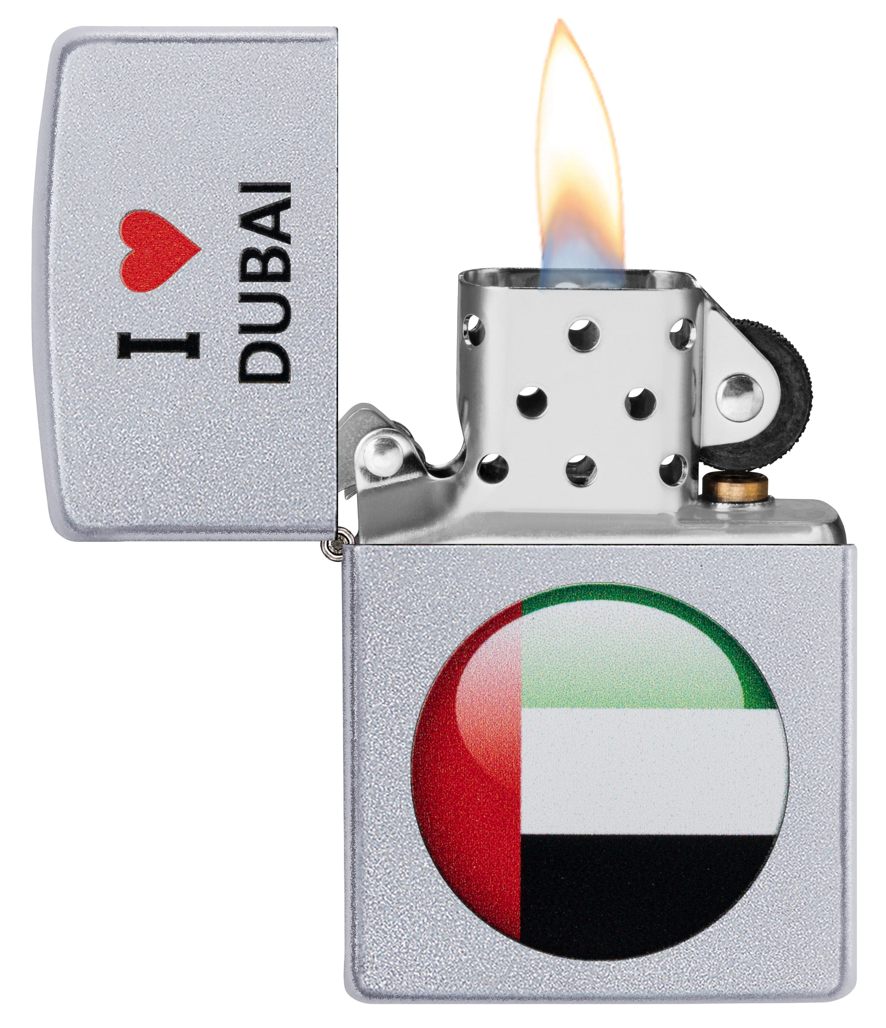 Zippo CI412387 205 I Love Dubai Design Satin Chrome Windproof Lighter, Middle East Model, Silver - OUTBACK