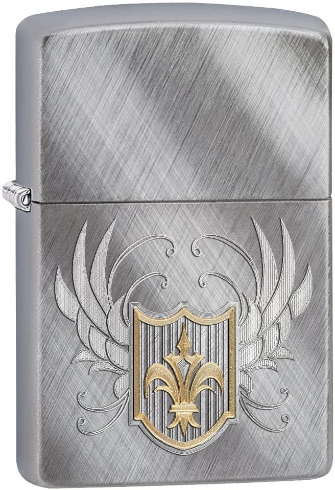 Zippo 28852 Fluer De Lis High Polish Chrome Windproof Lighter, Classic Model, Silver - OUTBACK