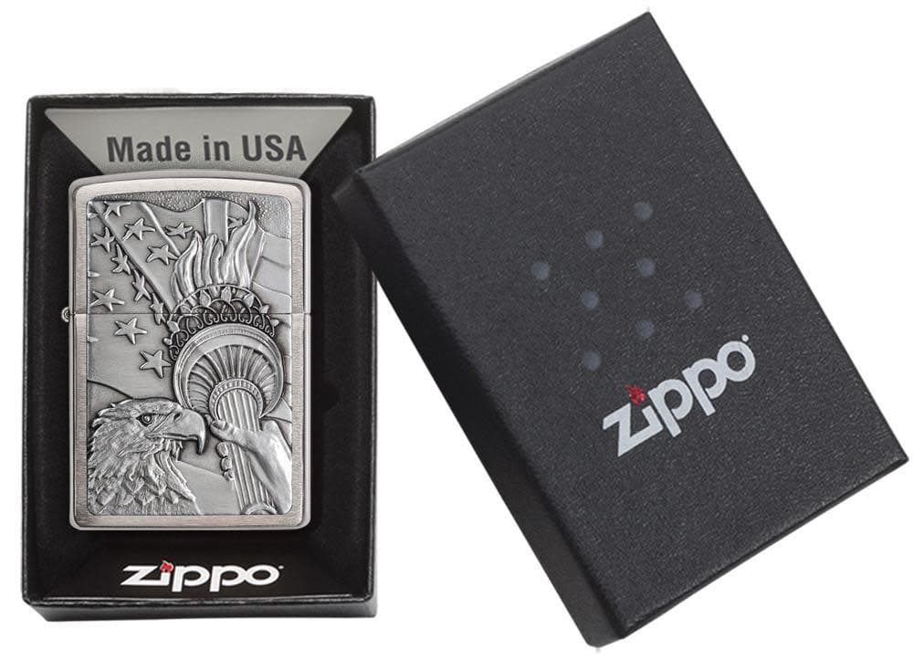 Zippo 20895 200 Patriotic Eagle Emblem Brushed Chrome Windproof Lighter, Classic Model, Silver - OUTBACK