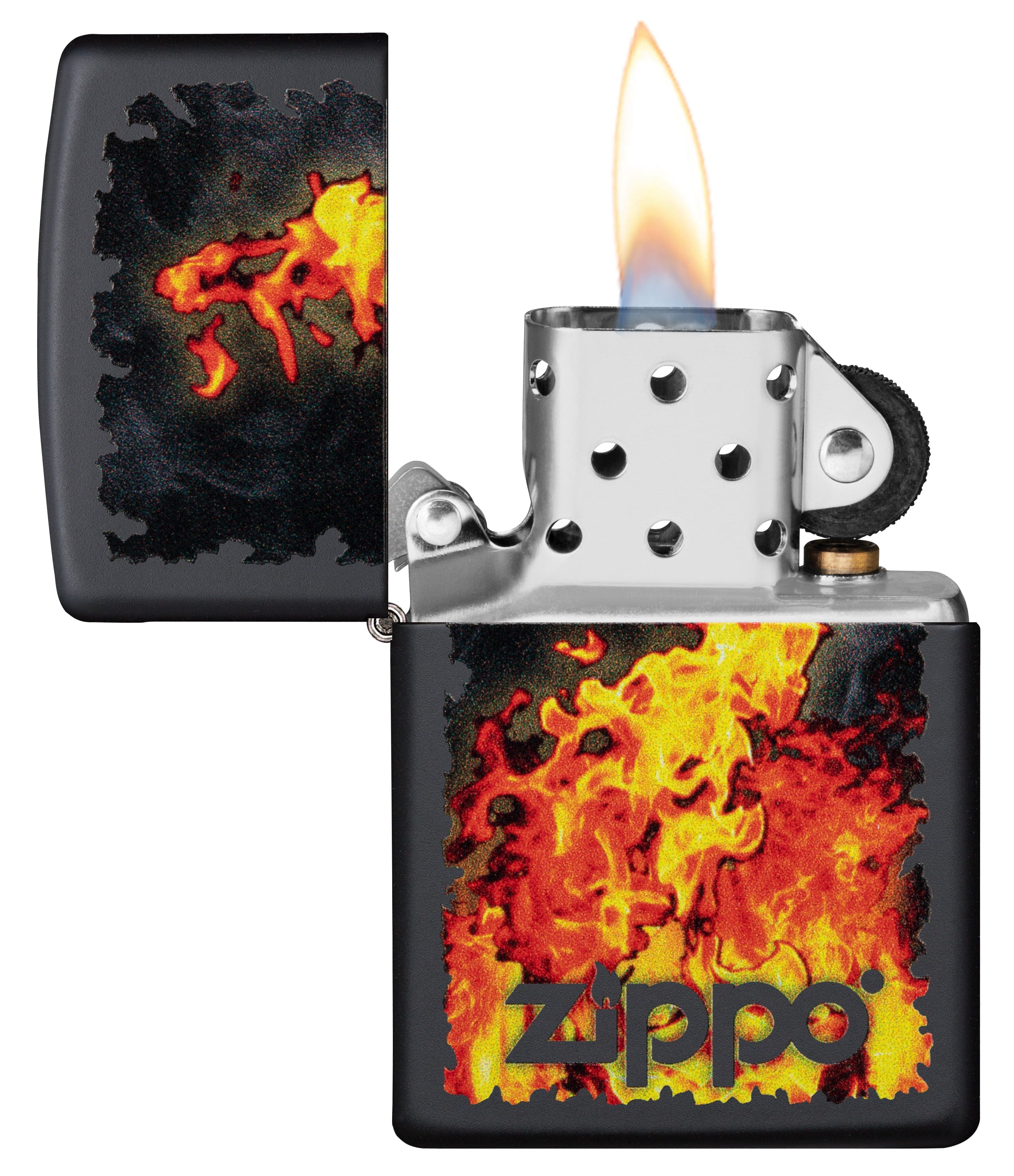 Zippo CI412316 218 Fire with Zippo Design Black Matte Windproof Lighter, Middle East Model, Black - OUTBACK