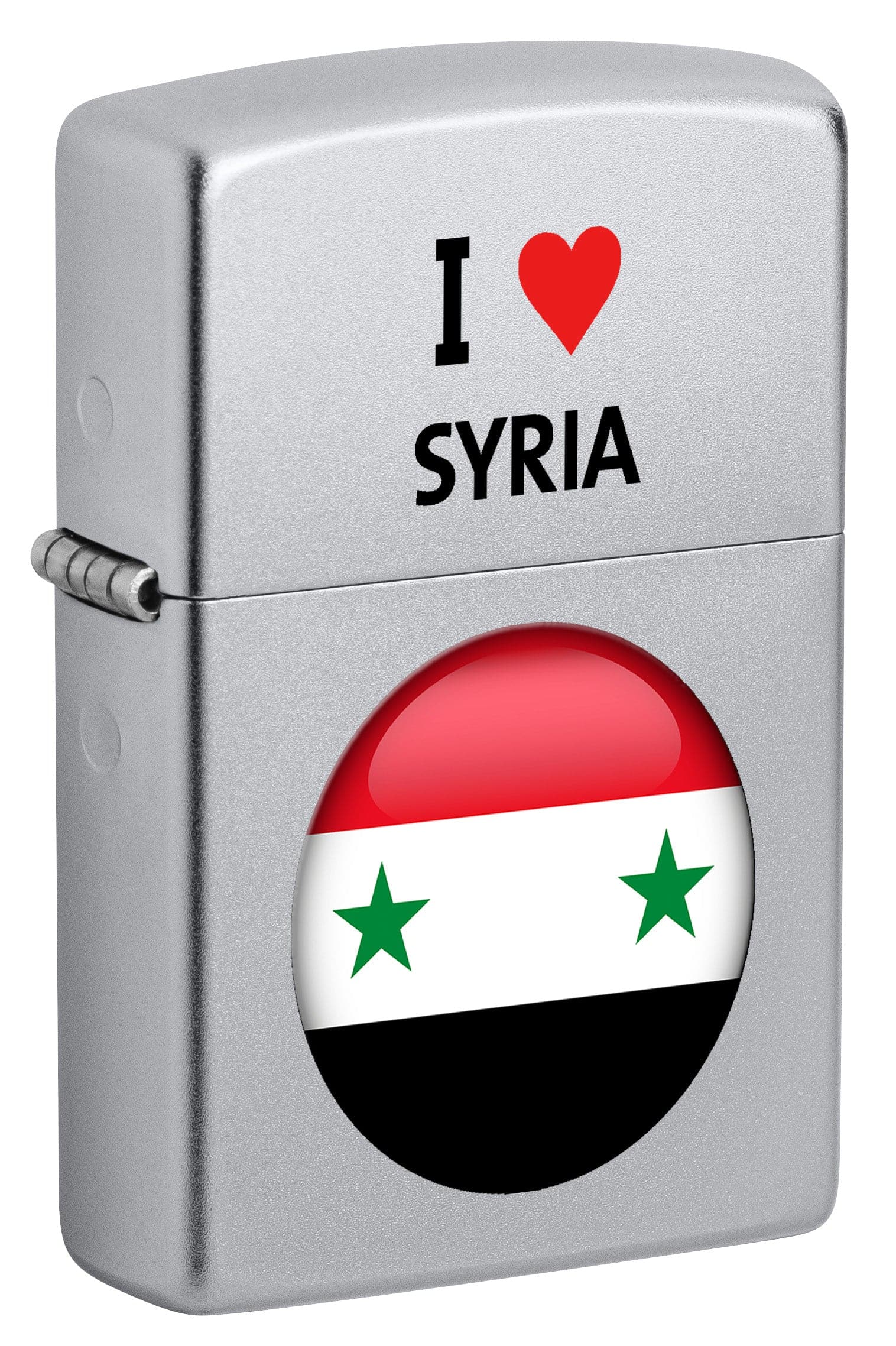 Zippo CI412706 205 I Love Syria Design Satin Chrome Windproof Lighter, Middle East Model, Silver - OUTBACK