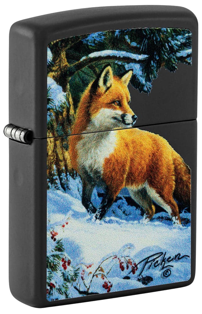 Zippo 48596 218 Linda Pickens Fox Design Black Matte Windproof Lighter - OUTBACK