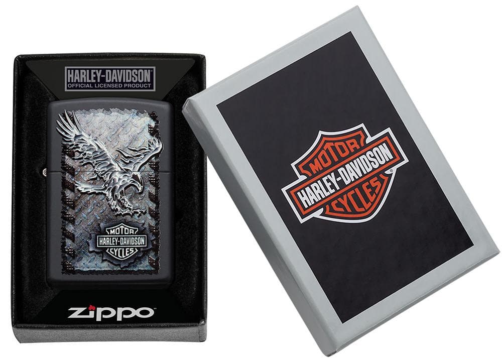 Zippo 28485 Harley Davidson Chrome Eagle Black Matte Lighter, Classic Model, Black - OUTBACK