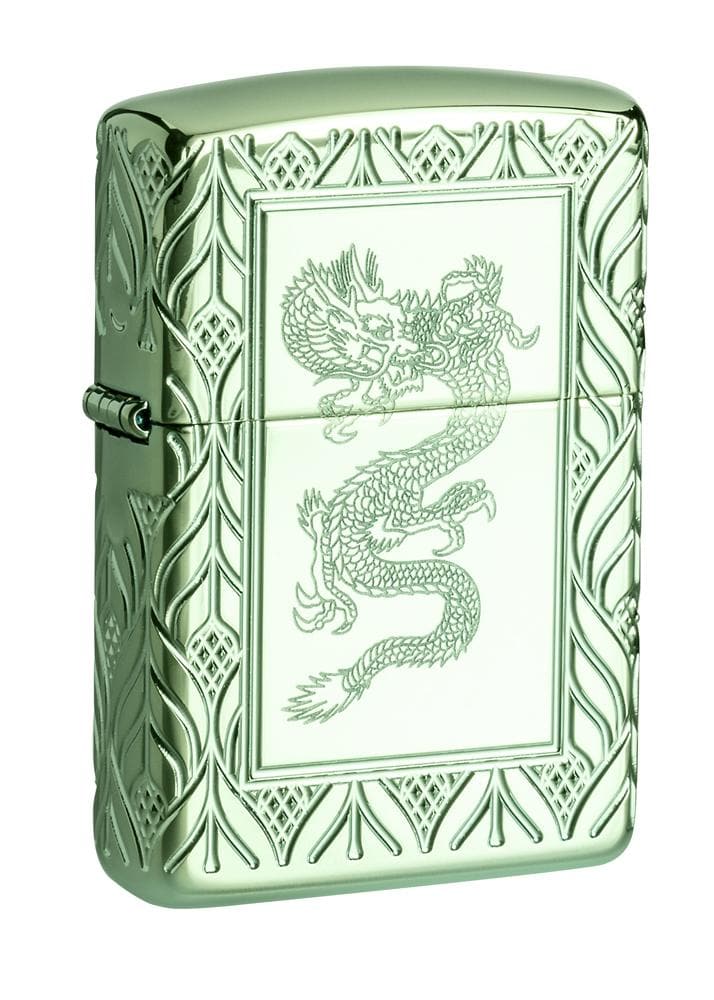 Zippo 49054 Armor® High Polish Green Elegant Dragon Windproof Lighter, Armor Model, High Polish Green - OUTBACK