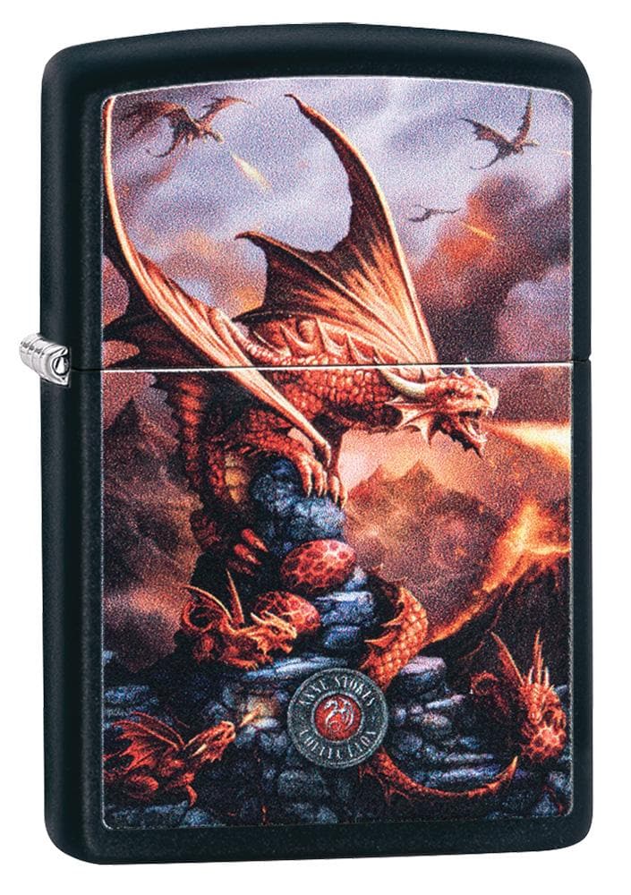 Zippo 49097 Anne Stokes Fire Breathing Dragon Black Matte Windproof Lighter, Classic Model, Black - OUTBACK