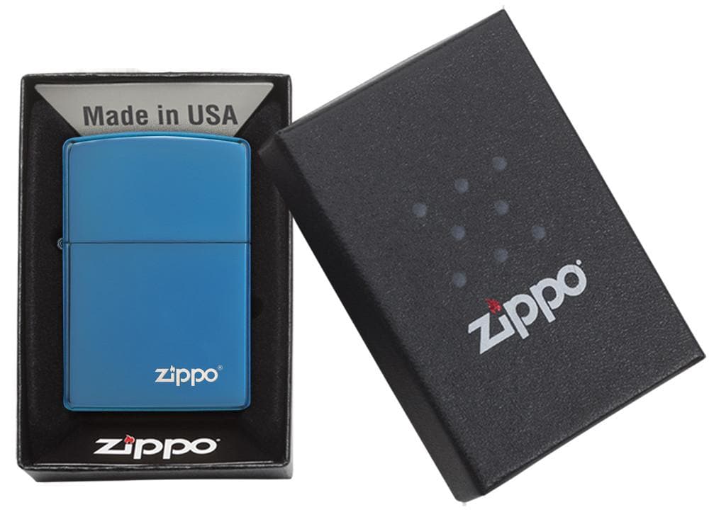 Zippo 20446ZL Classic High Polish Blue Zippo Logo Windproof Lighter, Classic Model, Blue - OUTBACK