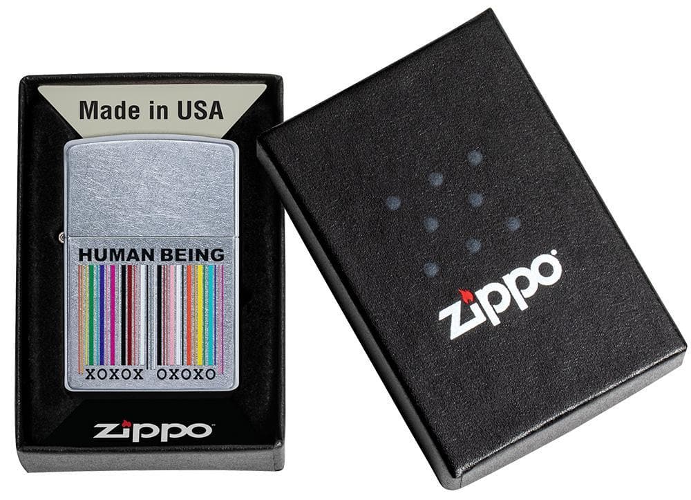 Zippo 49578 207 Human Being Design Street Chrome Windproof Lighter, Classic Model, Silver - OUTBACK