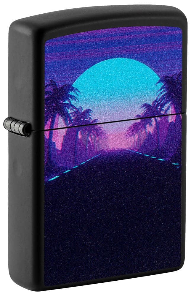 Sunset Black Light Design Black Lighter Black Matte Windproof Lighter, Classic Model, Black - OUTBACK