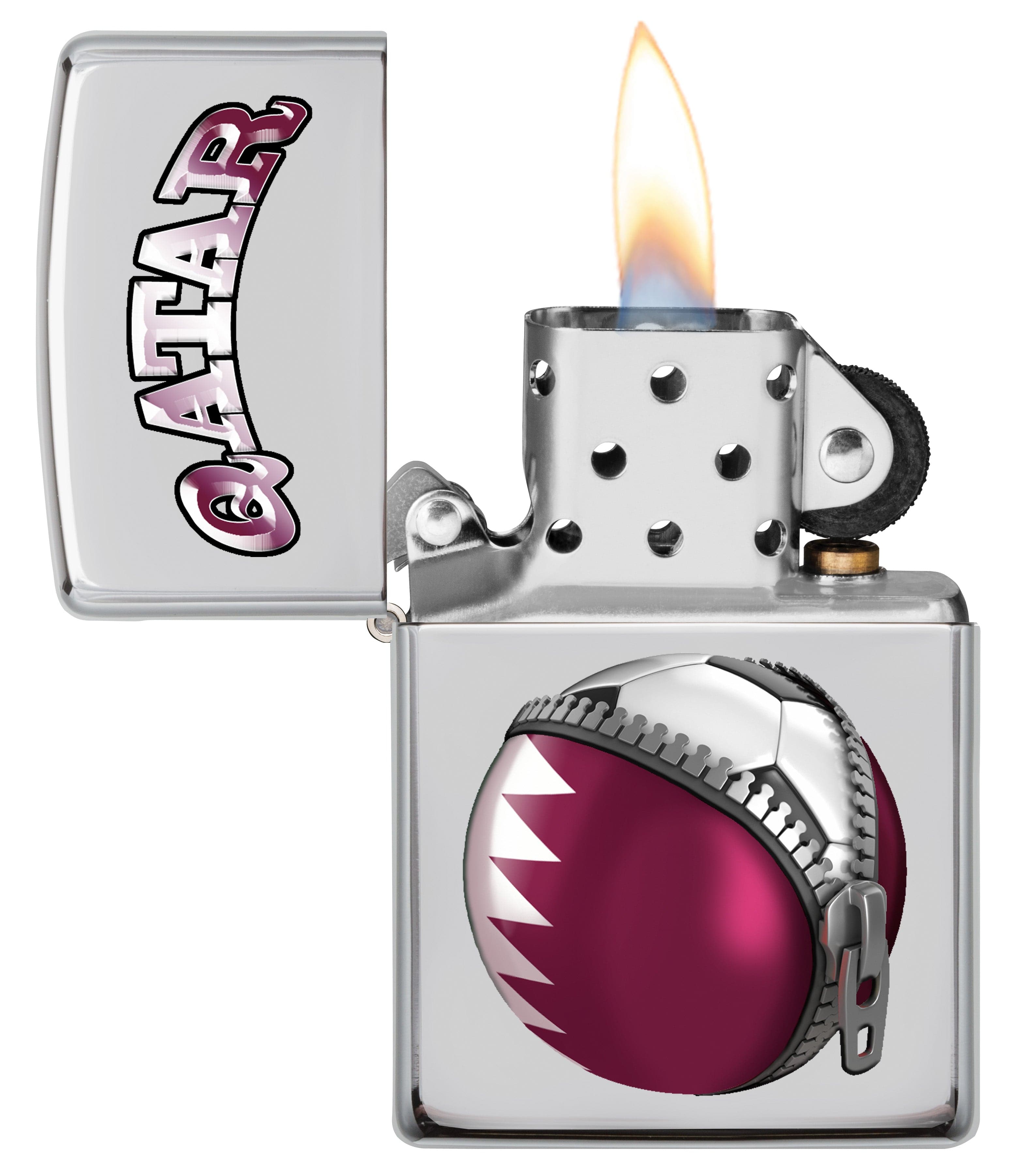 Zippo CI014300 250 Qatar Soccer Ball High Polish Chrome Windproof Lighter, Middle East Model, Silver - OUTBACK