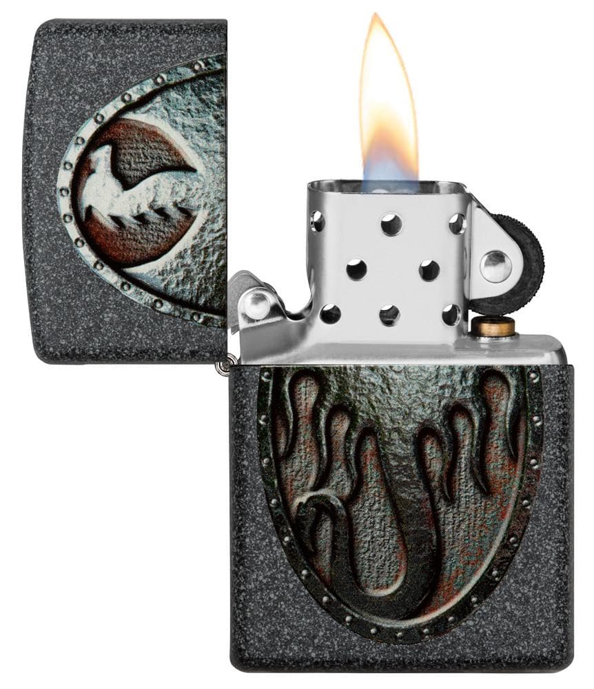 Zippo 49072 211 Metal Dragon Shield Design Iron Stone Windproof Lighter, Classic Model, Black - OUTBACK