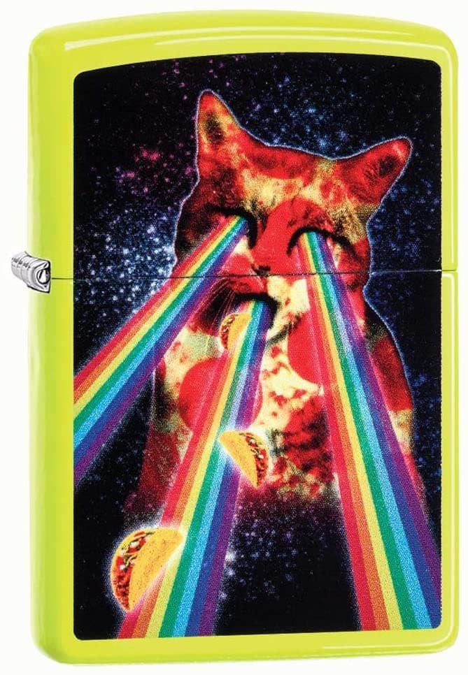 Zippo 29614 28887 Pizza Cat Design Windproof Lighter, Classic Model, Yellow - OUTBACK