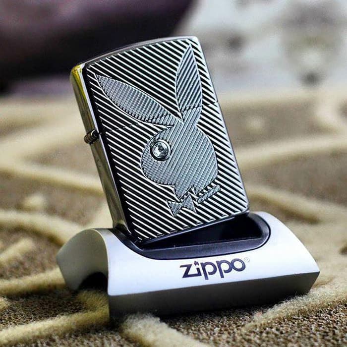 Zippo 28963 Playboy Armor Chrome Windproof Lighter, Armor Model, Silver - OUTBACK