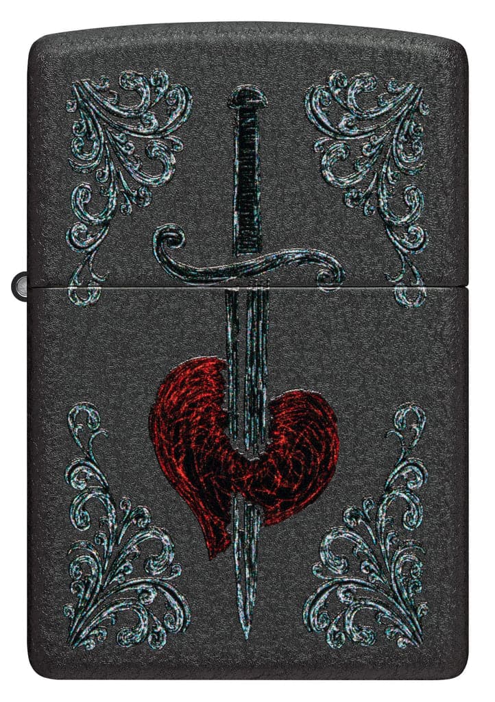 Zippo 48617 236 Heart Dagger Tattoo Design Black Crackle Windproof Lighter - OUTBACK