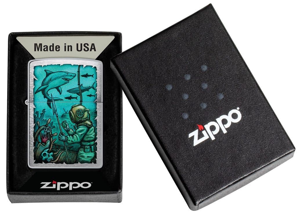 Zippo 48561 200 Shark Nautical Design Brushed Chrome Windproof Lighter - OUTBACK