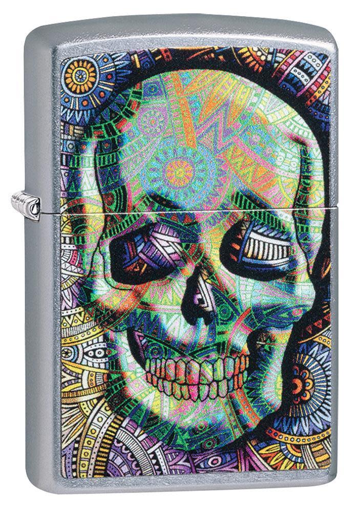 Zippo 49140 207 Geometric Skull Design Street Chrome Windproof Lighter, Classic Model, Silver - OUTBACK