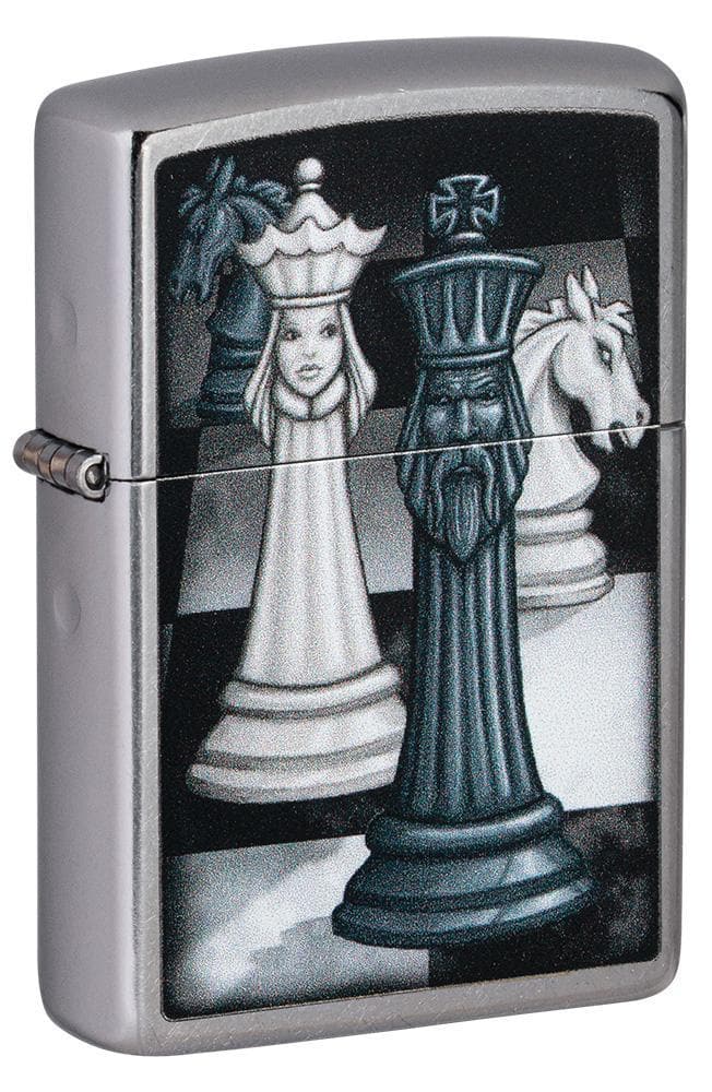 Zippo 49601 207 Chess Game Design Street Chrome Windproof Lighter, Classic Model, Silver - OUTBACK