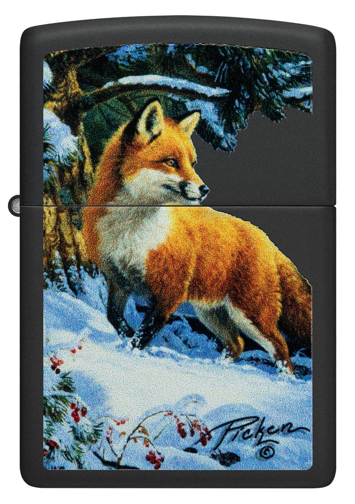 Zippo 48596 218 Linda Pickens Fox Design Black Matte Windproof Lighter - OUTBACK