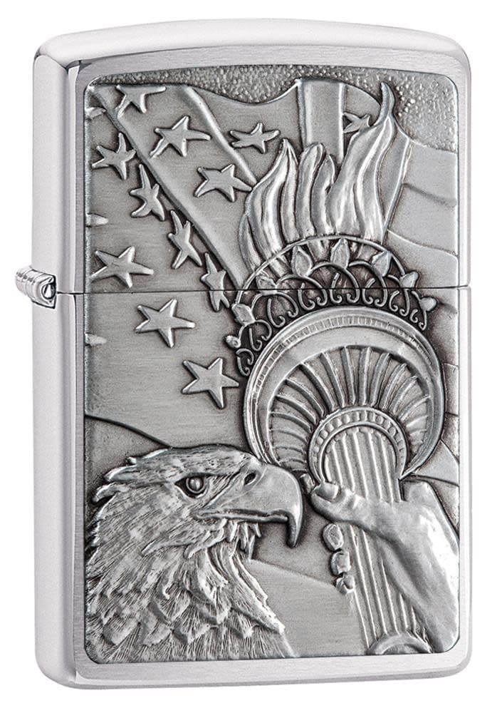 Zippo 20895 200 Patriotic Eagle Emblem Brushed Chrome Windproof Lighter, Classic Model, Silver - OUTBACK