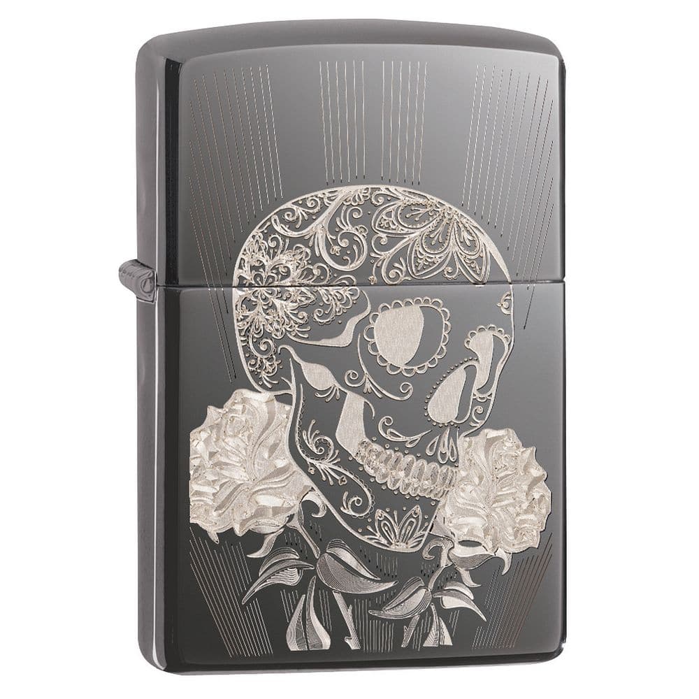 Zippo 29883 Fancy Skull Design Black Ice Windproof Lighter, Classic Model, Black - OUTBACK