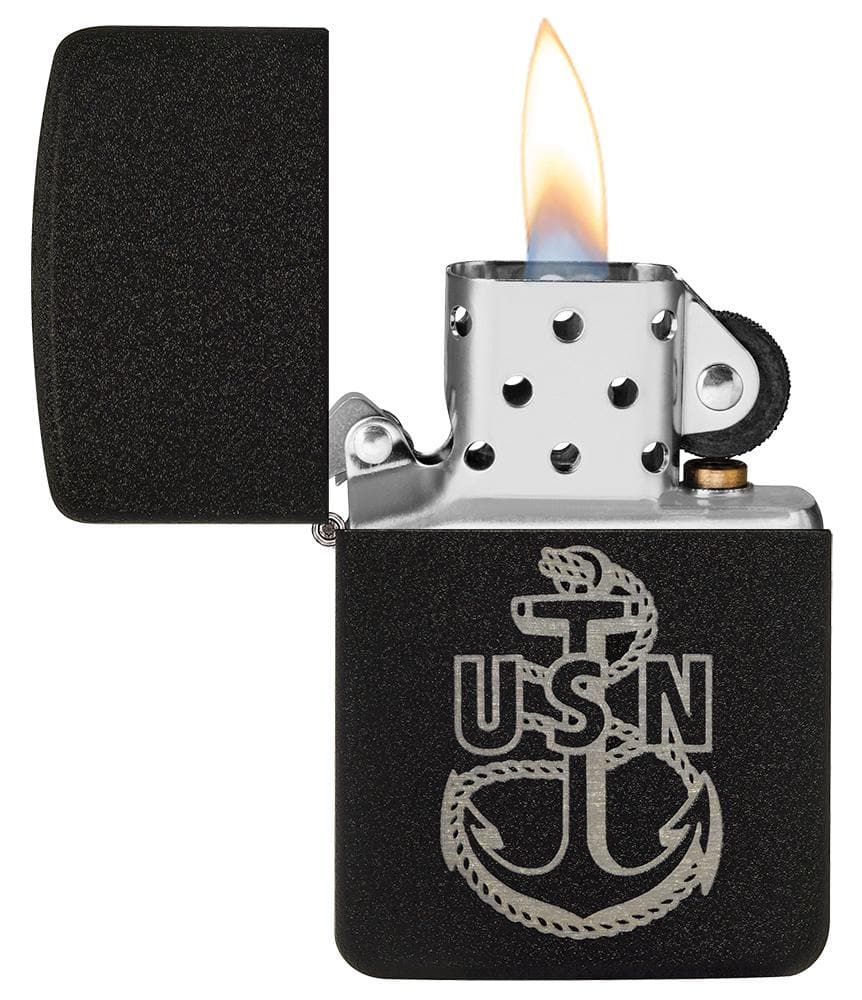 Zippo 49318 U.S. Navy® Replica Black Crackle Windproof Lighter, Replica Model, Black Crackle - OUTBACK