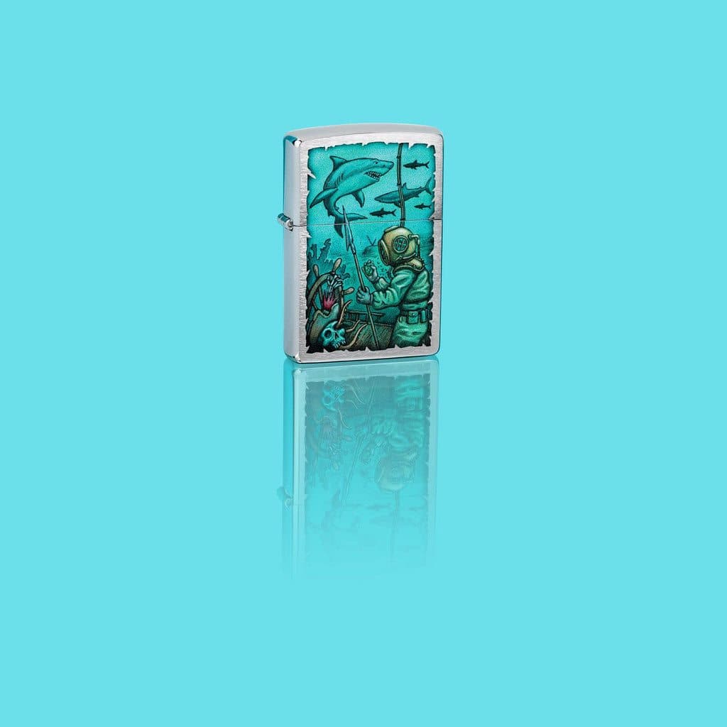 Zippo 48561 200 Shark Nautical Design Brushed Chrome Windproof Lighter - OUTBACK