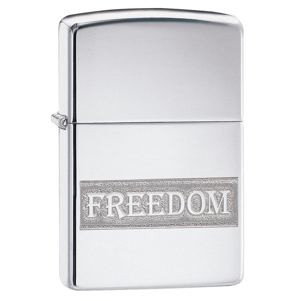 Zippo 49129 Etched Freedom Design High Polish Chrome Windproof Lighter, Classic Model, Silver - OUTBACK