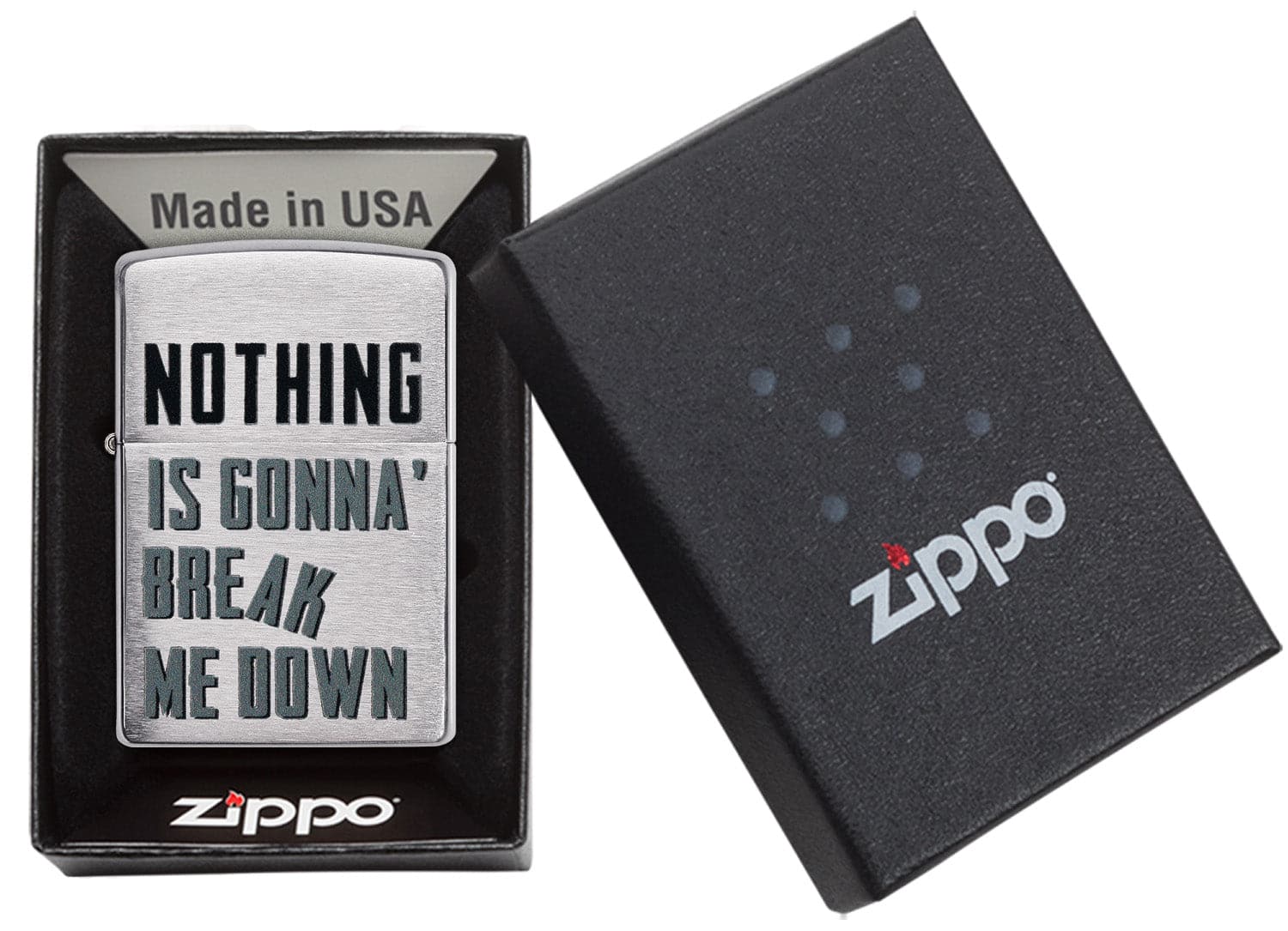 Zippo CI412261 200 Nothing Is Gonna Design Brushed Chrome Windproof Lighter, Middle East Model, Silver - OUTBACK