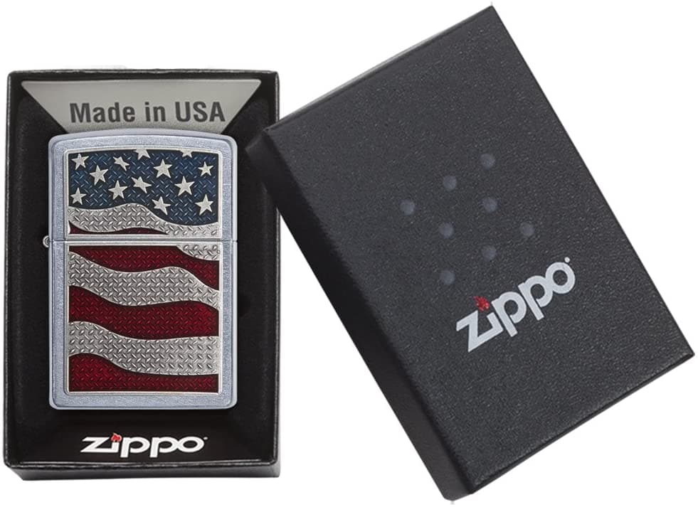 Zippo 29513 207 Diamond Plate Flag Street Chrome Windproof Lighter, Classic Model, Silver - OUTBACK