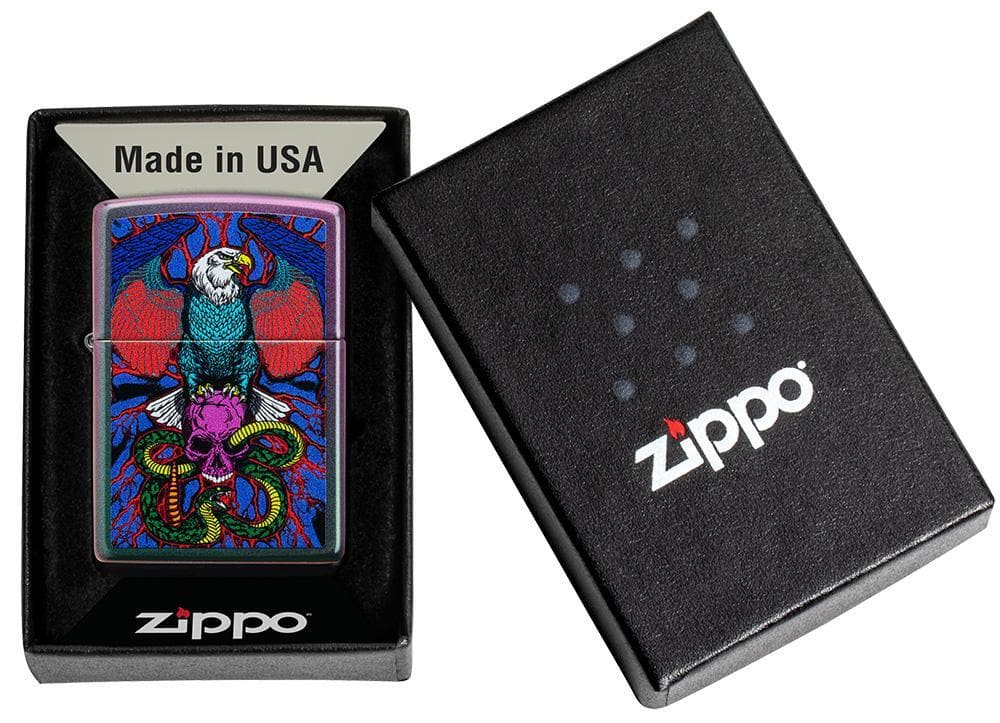 Zippo 49600 49146 Eagle, Snake, Skull Design Iridescent Windproof Lighter, Classic Model, Multi-colour - OUTBACK