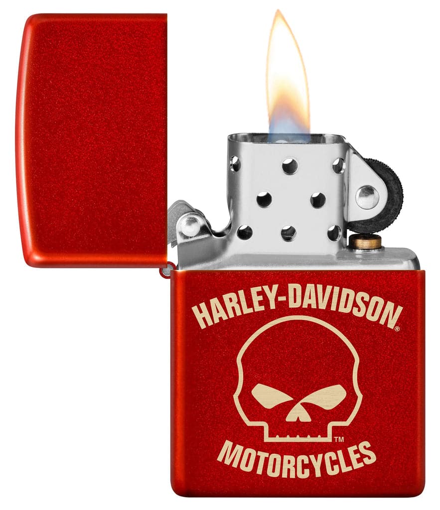 Zippo 48603 49475 Harley Davidson Laser Skull Metallic Red Windproof Lighter - OUTBACK