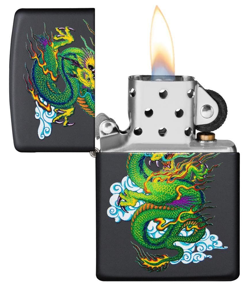 Zippo 29839 218 Dragon Design Black Matte Windproof Lighter, Classic Model, Black - OUTBACK