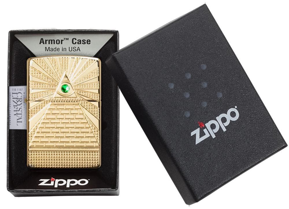 Zippo 49060 169 Eye Of Providence Design High Polish Brass Windproof Lighter, Armor Model, Gold - OUTBACK