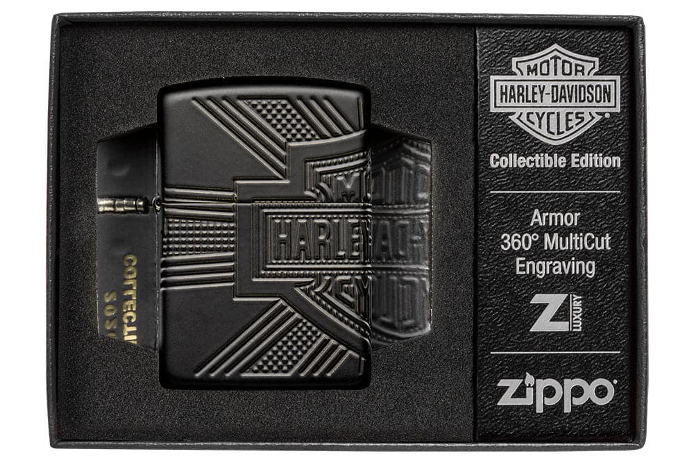 Zippo 49176 Harley Davidson Armor Black Matte 2020 Collectible Pocket Lighter, Classic Model, Black - OUTBACK