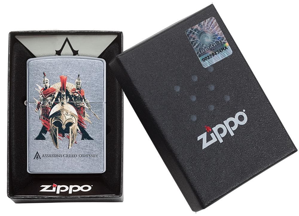 Zippo 49084 Assassins Creed Odyssey Logo Street Chrome Windproof Lighter, Classic Model, Silver - OUTBACK