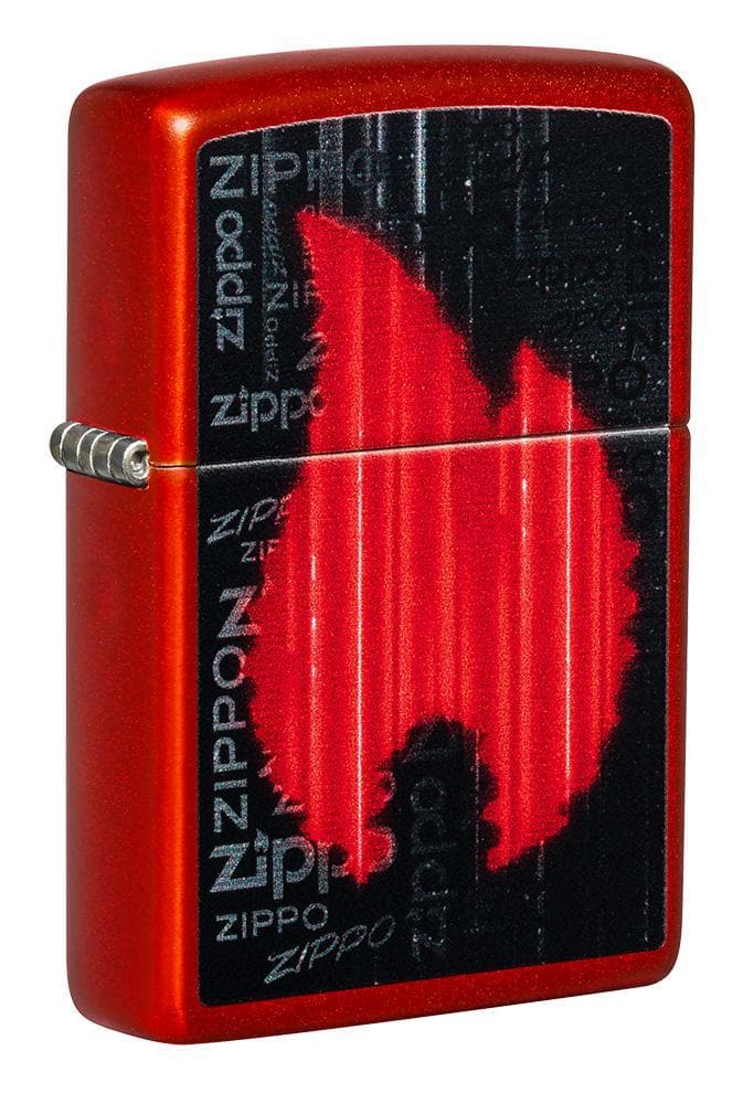 Zippo 49584 49475 Flame Logo Design Metallic Red Windproof Lighter, Classic Model, Red - OUTBACK