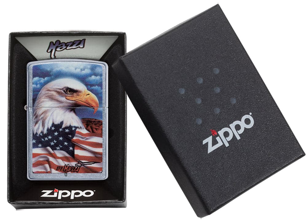 Zippo 24764 Mazzi Americana Eagle Chrome Windproof Lighter, Classic Model, Silver - OUTBACK