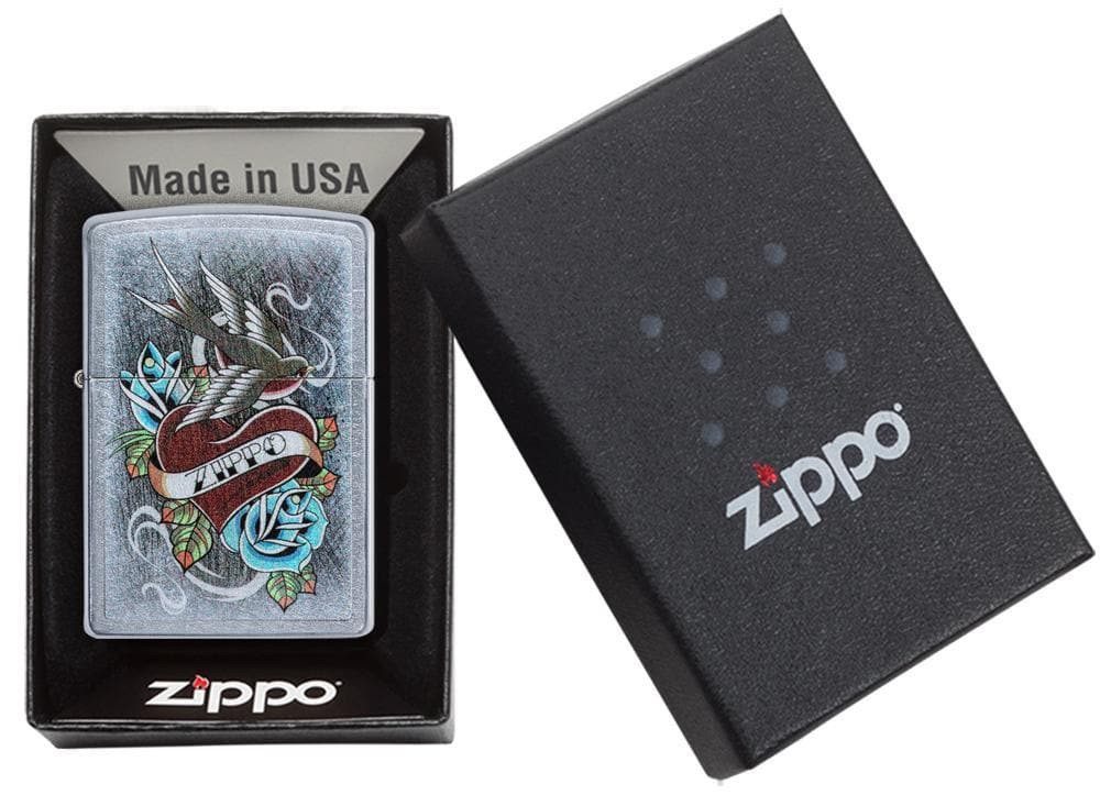 Zippo 29874 207 Vintage Tattoo Zippo Street Chrome Windproof Lighter, Classic Model, Silver - OUTBACK