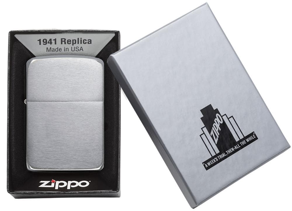 Zippo 1941 1941 Replica Brushed Chrome Windproof Lighter, Replica Model, Silver - OUTBACK