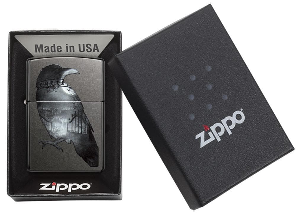 Zippo 29407 Double Exposed Raven Windproof Lighter, Classic Model, Black - OUTBACK