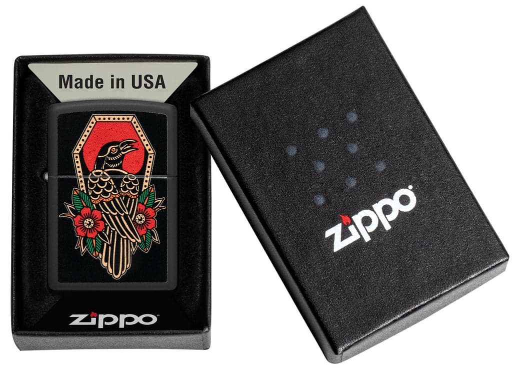 Zippo 48611 218 Crow Tattoo Design Black Matte Windproof Lighter - OUTBACK