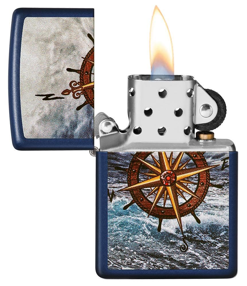 Zippo 49408 239 Compass Design Navy Matte Windproof Lighter, Classic Model, Blue - OUTBACK