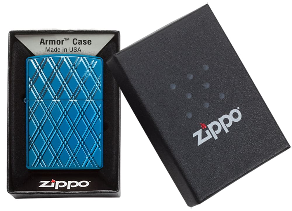 Zippo 29964 Armor High Polish Blue Diamonds Windproof Lighter, Classic Model, Blue - OUTBACK