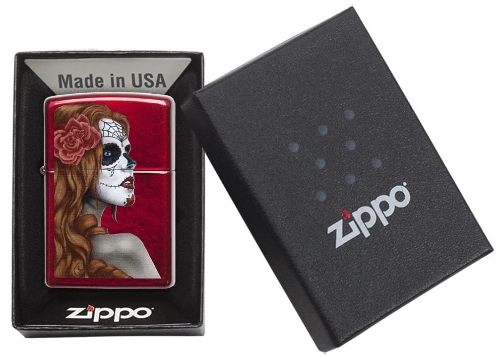 Zippo 28830 Day of the Dead Girl Candy Apple Red Windproof Lighter, Classic Model, Red - OUTBACK