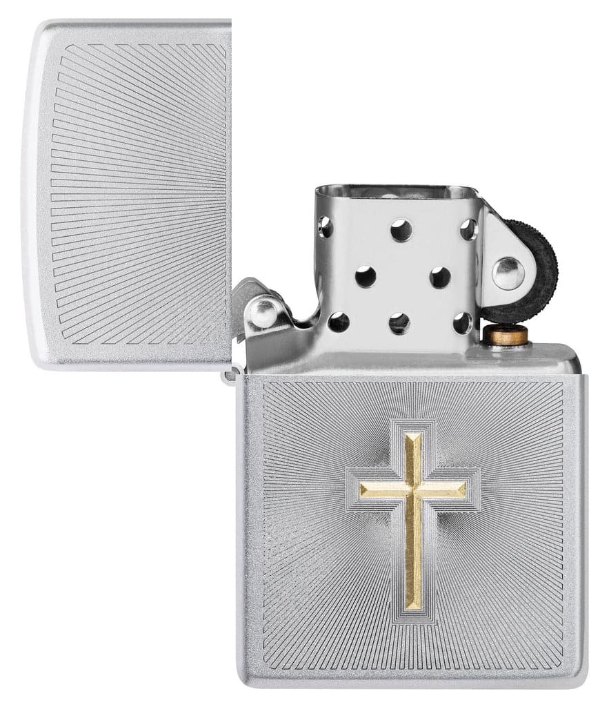 Zippo 48581 205 Auto Two Tone Cross Design Satin Chrome Windproof Lighter - OUTBACK